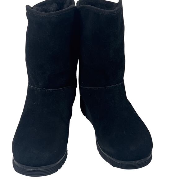 Skechers Black Leather Suede Mid-Calf Boot Faux Fur Lining Women's 8.5 - Picture 1 of 14